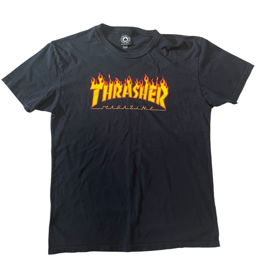 Thrasher Black and Orange Flame Logo T-Shirt